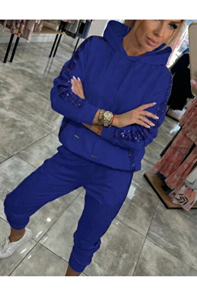 JANES Women's Long Sleeve Hooded Pulpayet Detail Viscose Two Thread Blouse an...