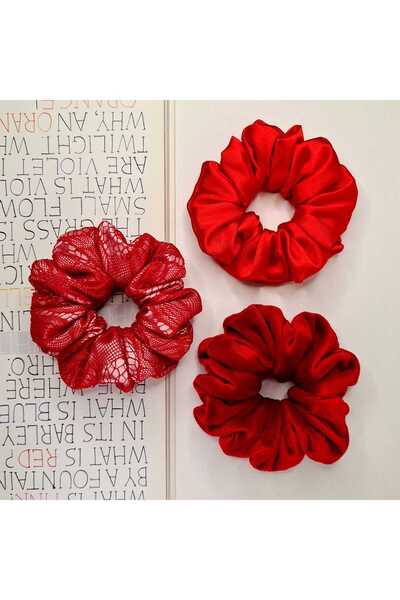 patlangaç Saten Kadife Lastik Toka 3'lü Set - Tül Lastik Toka Sevgililer Günü...