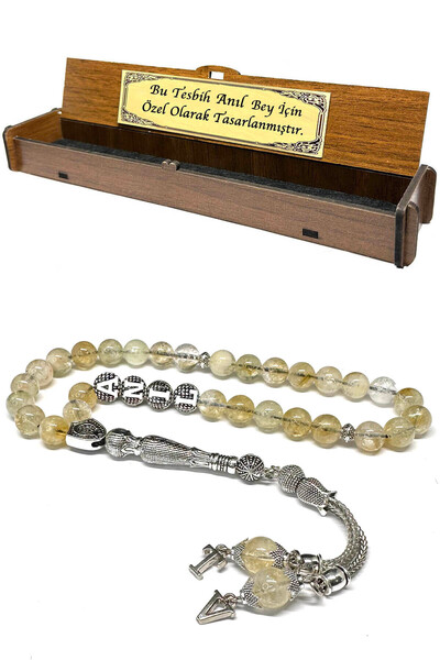 Fabula Silver İsimli Sitrin Taşı Tesbih Kişiye Özel Harfli Doğal Taş Tespih