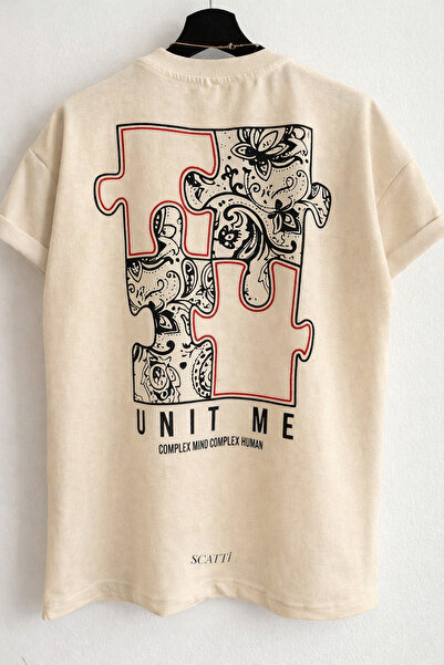 CLASSY.MODA Unisex Crew Neck Back Puzzle Graphic Printed Oversized Streetwear...