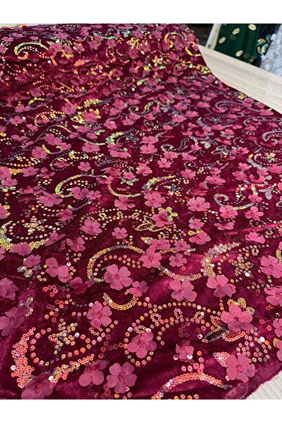 OsmanKumaşDantel 3 boyutlu çiçek, payet işlemeli kadife kumaş (100x150cm)