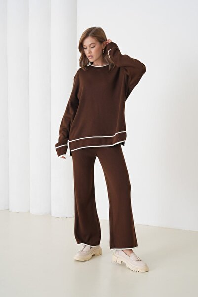 mysimy Women's Circular Neck Oversize Sweater Pants Knitwear Set