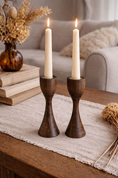 ENYAZA(2024) 2'li Ahşap Mumluk - Dekoratif Mumluk, Rustik El Yapımı Ahşap Dek...