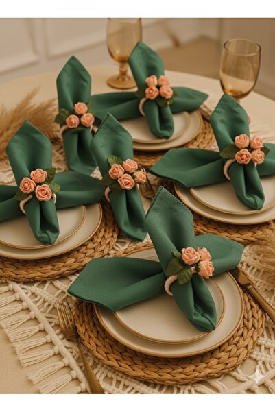 Lurji 6-Piece Pink Napkin Rings with Single Rose Detail – for Classic and Nob...