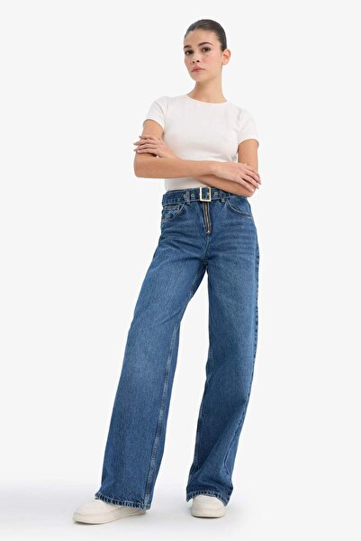 DeFacto Wide Leg High Waist Long Jean Washed Pants G6900Ax25Cw