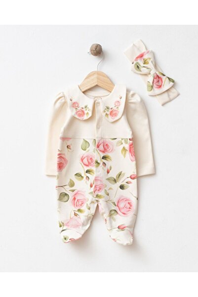 Minibois Gül Desenli Kız Bebek Tulum