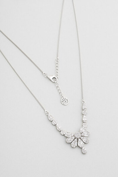 So CHIC... Müge Çiçeği 18 Ayar Beyaz Altın Kaplama 45 Cm Gümüş Kolye