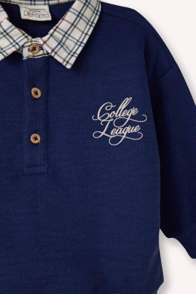 DeFacto Brioche Knit Fabric 2-Piece Set Polo Collar Sweatshirt and Pants Baby Boy G6480A526SP