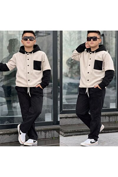 KOKOŞ BEBEK Set pentru băiat Garson Boy material reiat Velvet cu glugă – bumb...