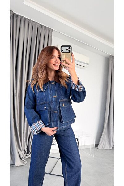 SennaStore Plaid Lined Denim Suit