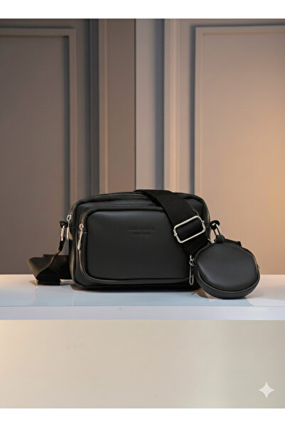 Bersia Women's Black Multi-Compartment Mini Wallet Detailed Crossbody and Sho...