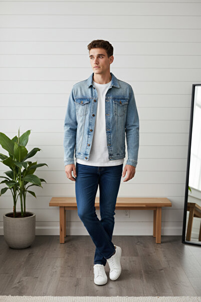 Wonraces Men's Regular Fit Pocket Denim Jacket