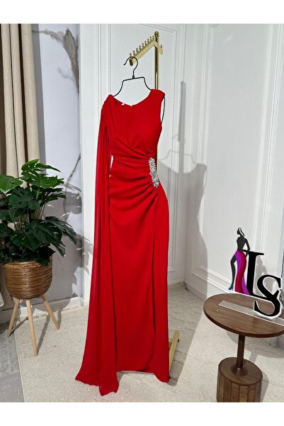 SILA fashion Royal red one-shoulder evening dress