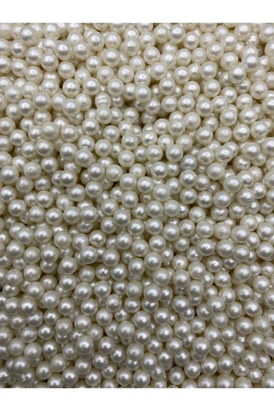 Hobimos 100 Adet Krem 5 mm Deliksiz İnci Boncuk - Plastik Krem Çakma İncisi