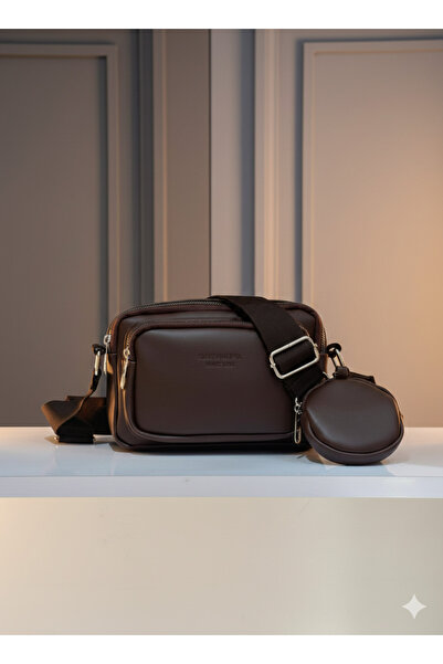 Bersia Women's Brown Multi-Compartment Mini Wallet Detailed Crossbody and Sho...