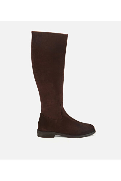 Hotiç Kadın Süet Deri Kahverengi Düz Çizme