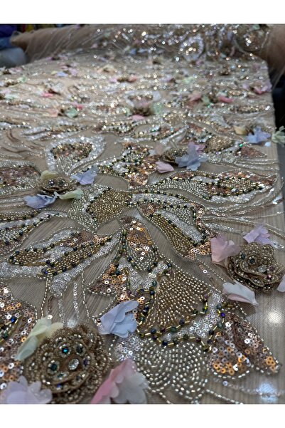 OsmanKumaşDantel Yoğun boncuk, taş, payet 3D işlemeli dantel (100x150cm)