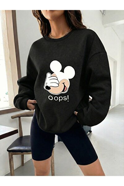 LELVANİ Mickey Oops! Written Pattern - Circular Neck Sweatshirt Print