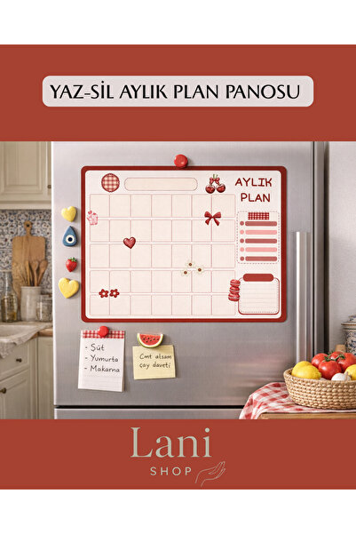 Lani Shop Aylık Planlayıcı A4 – Yaz Sil Buzdolabı Planı | Mutfak Tipi Manyeti...