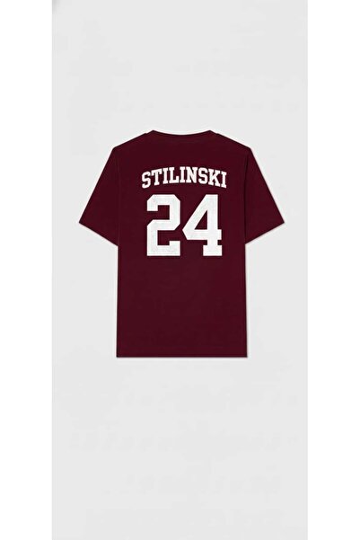 MODARİCH Teen Wolf T-Shirt - Bordo Baskılı Oversize Bisiklet Yaka Kısa Kol Bol