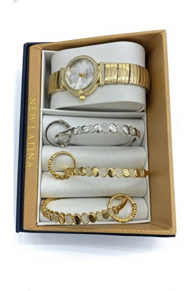 Boutique Women's accessory set: wristwatch with assorted bracelets and rings