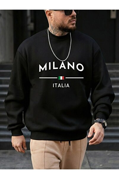 LELVANİ Print of a Sweatshirt with a Circular Neck and the Text'Milano Italia'