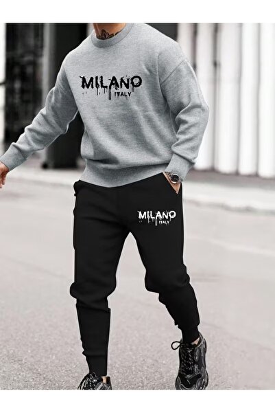 Massgai Unisex Milano Italy Printed Crew Neck Oversized Bottom-Top Jogger Cot...