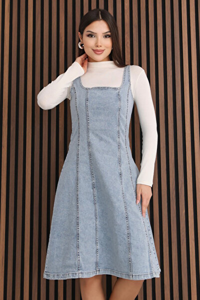 BLUE NATIONAL JEANS Nova Midi Length Ice Blue Strappy Women's Denim Dress Bnj...