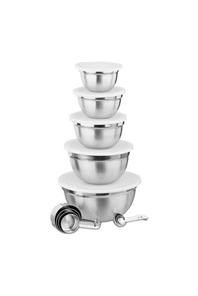 Relaxdays Set of bowls with lid and measuring cup for cooking, Relaxdays, 18 ...