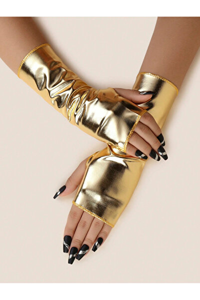 PERLMUTT Gold Lame Parlak Parmaksız Eldiven – Sahne & Fantezi Aksesuarı-Festi...