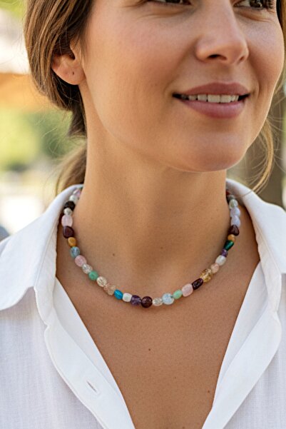 NBS Beautiful Naturel Stones Şans , Başarı Kadın Doğal Taş Kolye 40 cm Altın ...