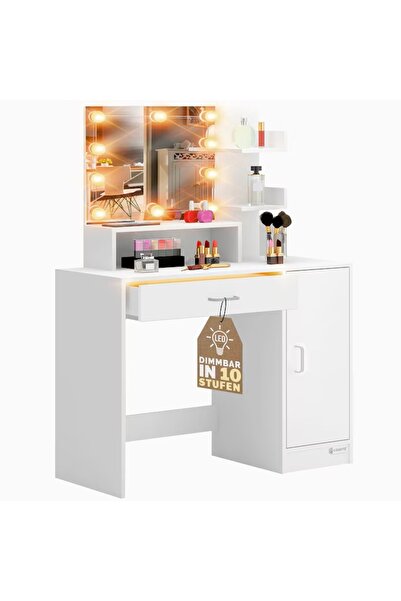 Casaria Masă de toaletă pentru machiaj, Jocelyn, 140x90x40cm, sertar, dulap c...