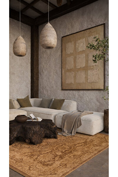 Vog Halı Antik Pers Vintage Bej Etnik Desenli Polyester Otantik Koridor Mutfa...