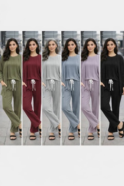 Generic Women's comfortable ribbed three-piece set with a modern cut – for ev...