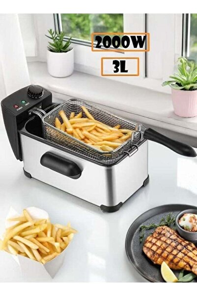 Generic Electric Oil Fryer 3L 2000W with Stainless Steel Lid and Removable Fr...