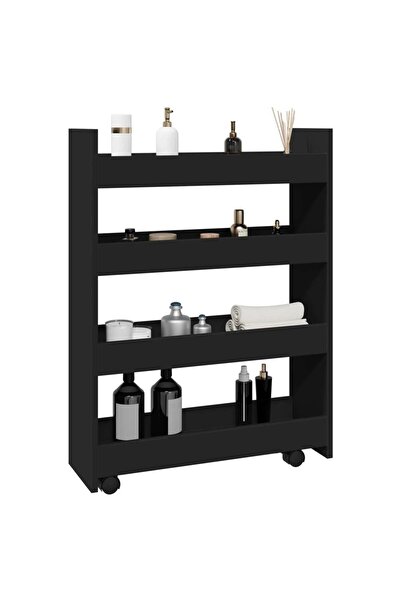 vidaxl Narrow Storage Trolley 4 Tier Black Engineered Wood