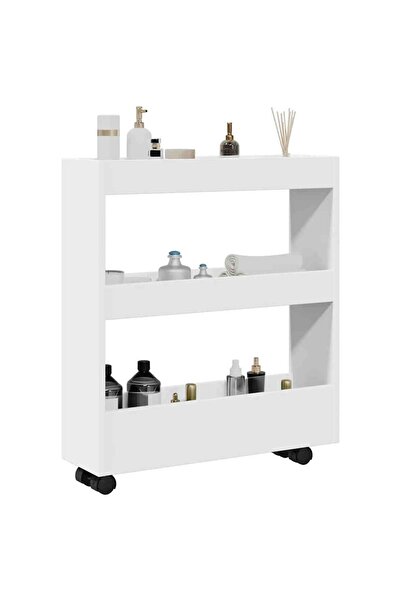 vidaxl Narrow Storage Trolley 3 Tier White Engineered Wood