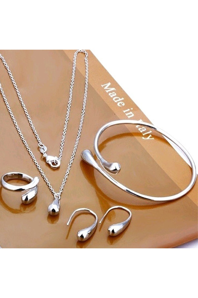 Choice 80812701-Silvery Women's Curved Bean Water Drop Earrings Necklace Brac...