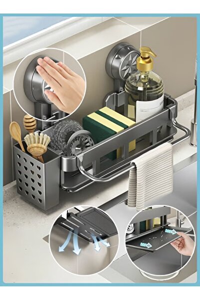 Generic حامل إسفنجة حوض المطبخ مزود بكوب شفط، منظم ومخزن لحوض المطبخ، مقاوم ل...