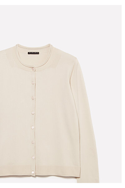 Sisley Women's ecru viscose blend buttoned ribbed collar regular fit cardigan