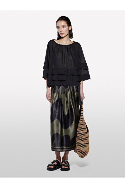 Sisley Women's Black 100% Cotton Flywheel Detailed Relax Fit Blouse