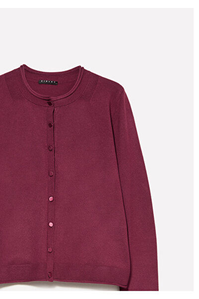 Sisley Women's Burgundy Viscose Blend Buttoned Ribbed Collar Regular Fit Card...