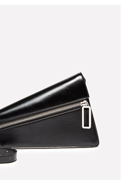 Sisley Geantă de umăr neagră din piele ecologică pentru femei, cu detaliu cur...