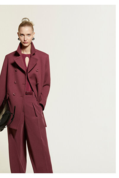 Sisley Women's burgundy viscose blend buttoned Double-Breasted Slim Fit coat