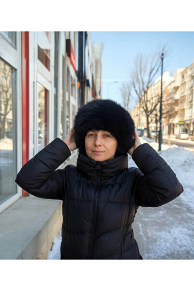 AbbasShop Tuscan Style Furry Women's Beret Bork Black - Soft Furry Texture