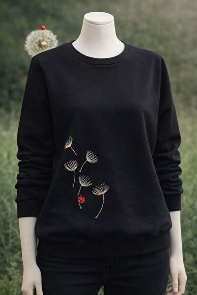 yubistitch Sweat Nakış İşlemeli Karahindiba-Kalın Serisi -Siyah - 3iplik