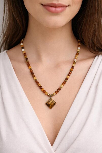 CHIERSAR Akik Taşı Doğal Taş El Yapımı Kolye