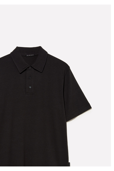 Sisley Amestec de bumbac și modal negru pentru bărbați slim fit Gât polo tricou