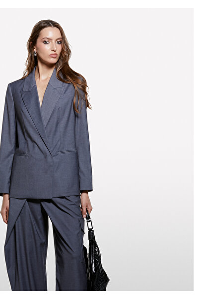 Sisley Women's Gray Viscose Blend Regular Fit Blazer Jacket with Drawstring W...