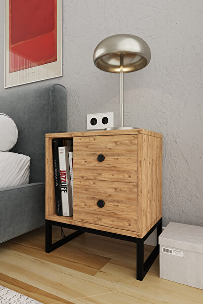 AYMOBSAN Star Metal Ayaklı 2 Çekmeceli Komodin - Atlantik Çam